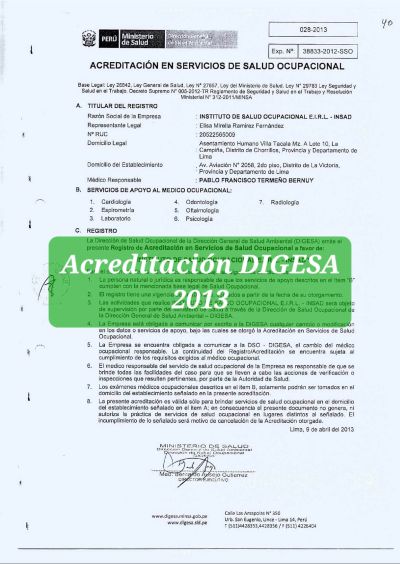 INSAD-Acreditacion DIGESA